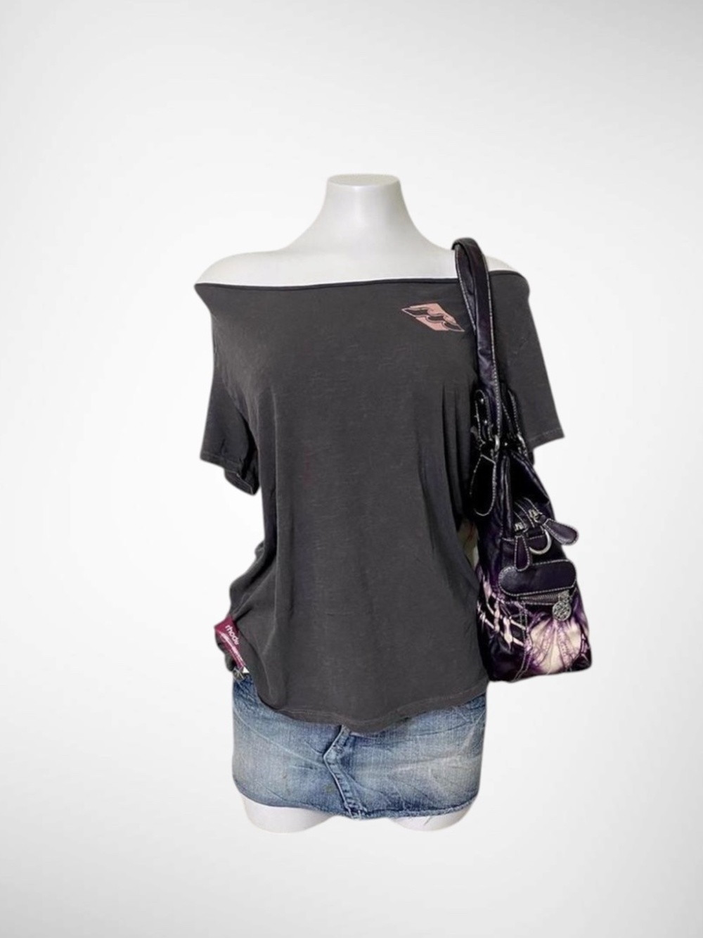Billabong Grey & Pink Off The Shoulder Top - Picture 3 of 4